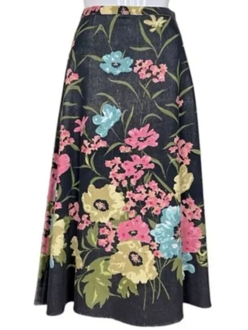 Anne Klein Corduroy Floral A-Line Midi Skirt w/Sequins
